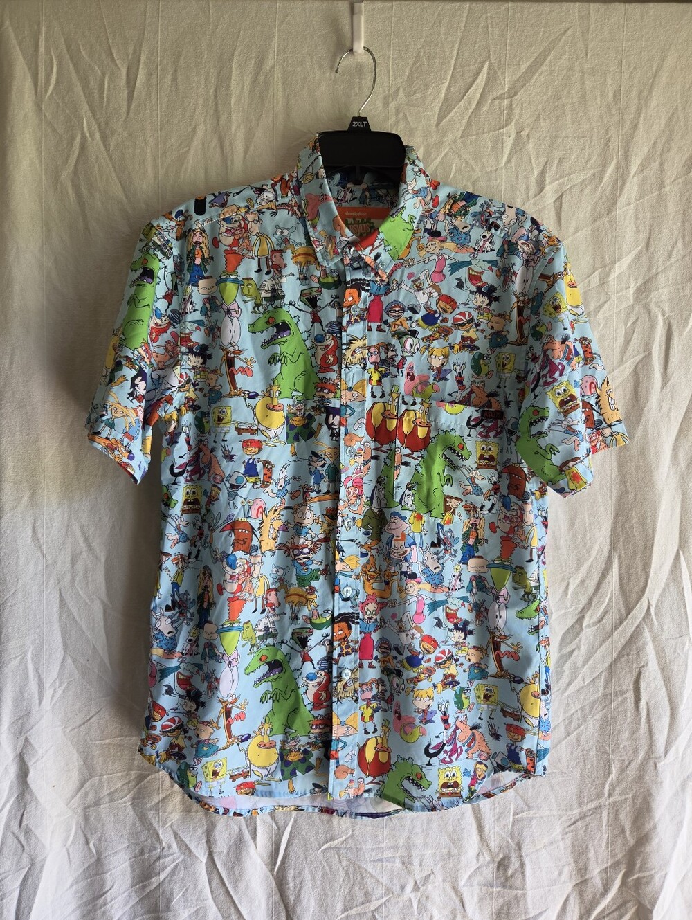 RSVLTS Shirt Mens M Nickelodeon Cartoon Graphic Allover Short Sleeve Button Up
